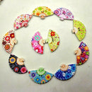 100 Printed Novelty Fan Shape Wooden Sewing Buttons DIY Craft Embellishments
