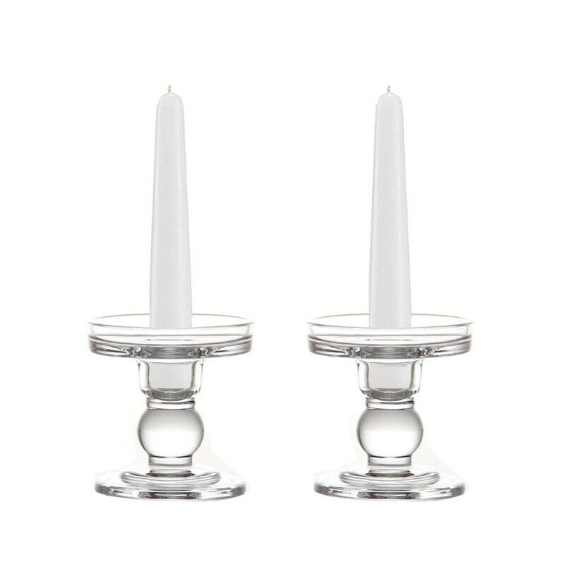 Clear Glass Pillar Candle Holder, Dual Use Taper Candle Stand for Pillar or B7G9