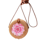 Round Women Rattan Bag Handmade Petal Rattan Shoulder Beach Bag Crossbody B