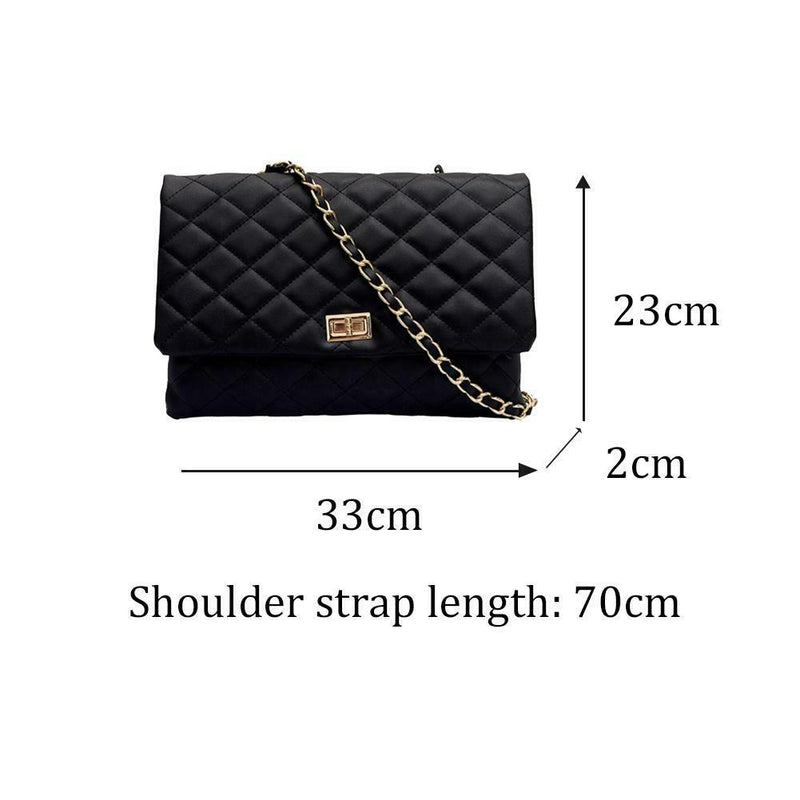 Fashion Women Shoulder Messenger Handbag Chain Leather Evening Bag (Black) A