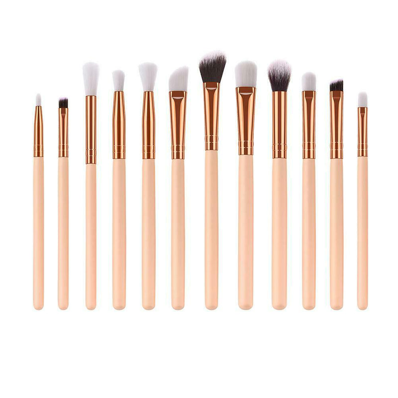 12pcs Pro Eyes Makeup Brushes Set Wood Eyeshadow Eyeliner Applicator (Pink) A