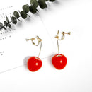 Korean Cherry Fruit Long Drop Earrings Women Sweet Ear Clip Pendant Jewelry