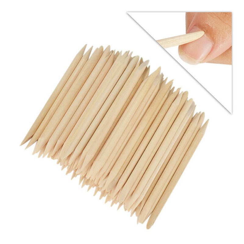 100 Pieces Orange Wood Sticks Cuticle Pusher Remover Manicure Pedicure Nail Art