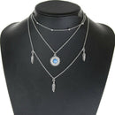 Fashion Jewelry Leaf Three-Layer Female Necklace Bohemian Necklace Pendant  P7M4