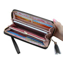 Women's Wallet Long Leather Zipper Ladies Clutch Purse(Black)