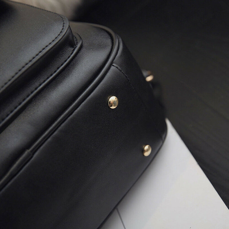 3pcs Women PU Leather Backpack School Bag Shoulder Bag Card Holder(Black)