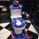 Blue Snowman Toilet Cover Seat Rug Pad Tank Lid Towel Cover Set (3pcs)