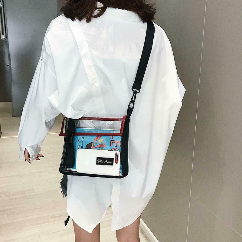 Transparent PVC Shoulder Messenger Bag Unisex Casual Crossbody Bags (Red)