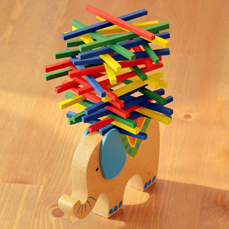 Baby Wooden Toys Educational Elephant Balancing Blocks Wood Balance Beam Game