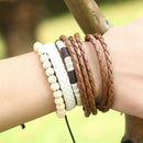 Fashion Women/Men Surfer Tribal Wrap Multilayer Leather Wood Beads Bracelet