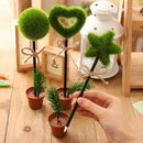 Novelty Green Grass Flower Pot Ball Point Ballpoint Pens Stationery Writing Kit