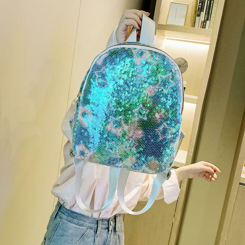 Sequins Women Travel Backpack Bling PU Leather Multicolor School Bag (3) A