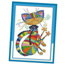 Stamped Cross Stitch Kit Colorful Cat Pattern for Beginner Kids 11CT 32x42cm