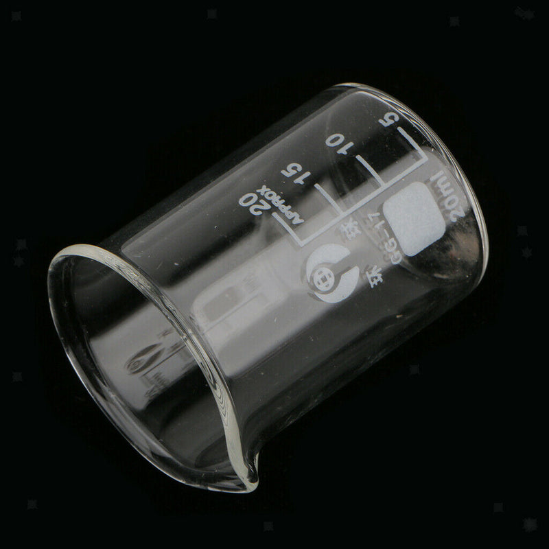 20mL Glass Graduated Low Form Beaker, 5mL Graduation Interval