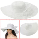 Womens Handmade Crochet Flower Straw Folding Hat Wide Brim Summer Beach Sun Cap