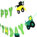 green tractor happy birthday banner garland for construction vehicle party-AU3C
