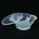 3pcs Baby Dinnerware Feeding Set Sucker Bottom Bowl Dust Cap Spoon Dishes A