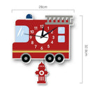 Fire Truck Wall Clock With Pendulum Silent Movement Funny Hanging Watch For