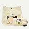 2pcs/set Women Canvas Cat Print Shoulder Crossbody Handbags Pen Bag (Beige)