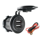 For Motorcycle Touch Switch 4.8A Dual USB Charger Socket Outlet with Power Cord