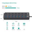 USB Hub 3.0 5Gbps High Speed 7 Port USB 3.0 Hub Splitter On/Off Switch for