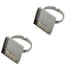 2pcs metalic black Adjustable Ring Blanks Square Cabochon Jewelry Making Finding