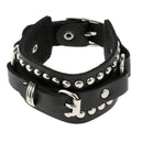 Punk Adjustable Leather Bracelet Wide Belt Cuff Bangle for Men Women Black