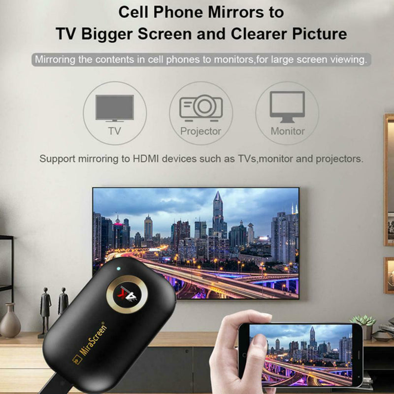 4K Miracast Dual WiFi Wireless Display HDMI TV Stick Dongle Receiver & Cable
