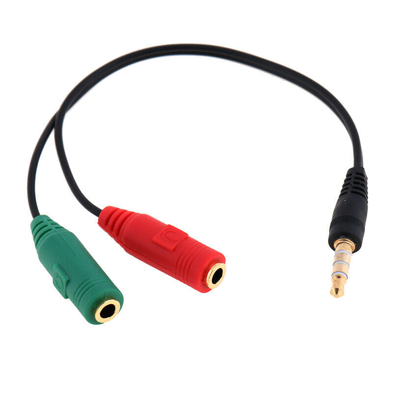 3.5mm Stereo Audio Male to 2 Female Headphone Mic Y Splitter Cable Adapt JR