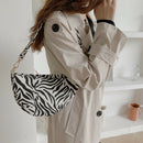 Women Leopard Pattern Shoulder Handbag Purse Portable Zipper Curved Underarm Bag