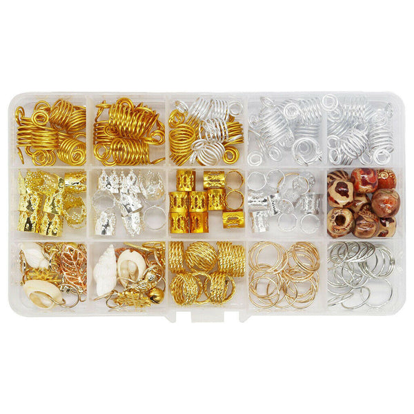 158Pcs Metal Hair Braiding Beads Hair Braid Rings Cuffs Hair Jewelry Set