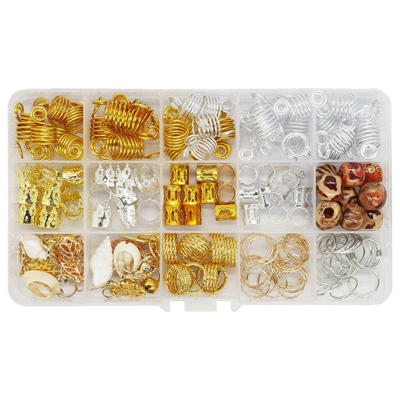 158Pcs Metal Hair Braiding Beads Hair Braid Rings Cuffs Hair Jewelry Set