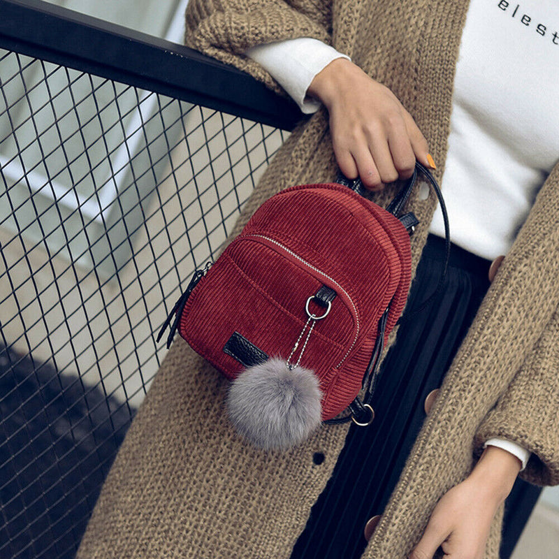 New Fashion Spring Women Corduroy Mini Backpack Girls School Bag with Plush