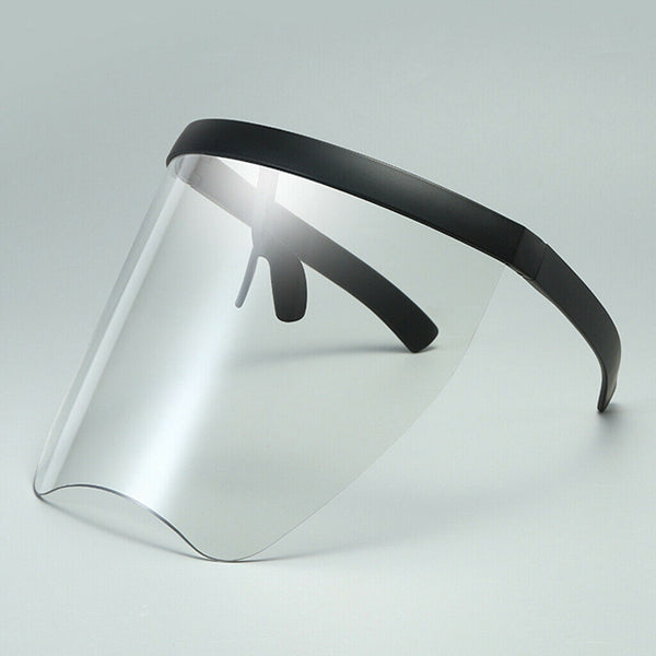 Large Full Face Shield Goggles Clear Lens Sunglasses Flat Top Wrap Visor Black