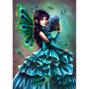 5D Diy Diamond Painting Full Round Drill "Peacock Girl" Embroidery Cross St