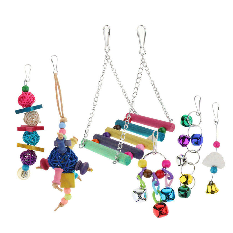 6pcs Parrot Toys Set Chewing Swing Rattan Ball String Bells Perches