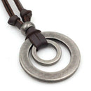 Fashion Mens Retro Leather Cord Necklace Double Circle Ring Pendant Jewelry Gift