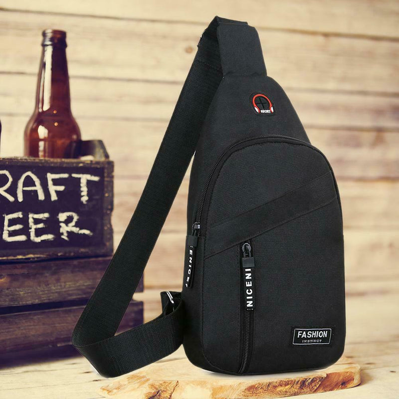 Casual Crossbody Chest Bags Oxford Men Shoulder Messenger Handbags (Black)