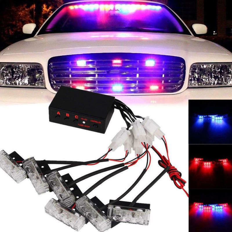 1 Set  6X 3LED Red And Blue Car Dash Flash Flash Emergency Police Warning Lights