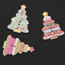 50pcs Christmas Tree 2 Holes Wooden Buttons for Sewing Crafting