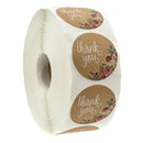 Kraft Floral Thank You Stickers - 1 inch Circle Labels / 500 Per Pack