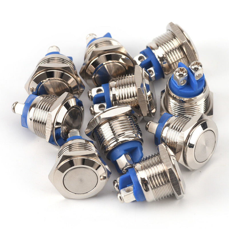 16mm 1/2" Anti-Vandal Momentary Metal Push button Switch Flat Top Chrome  n Kw