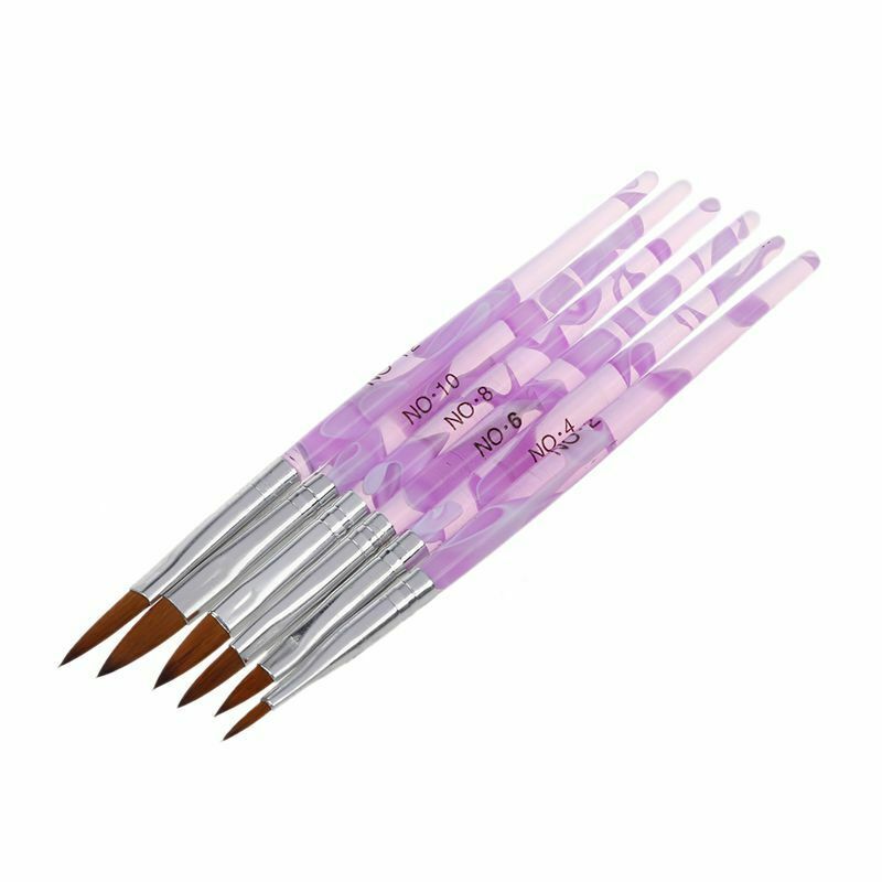 6 Different Size Acrylic Nail Art Brush(NO.2,4,6,8,10,12)Violet White H9W5