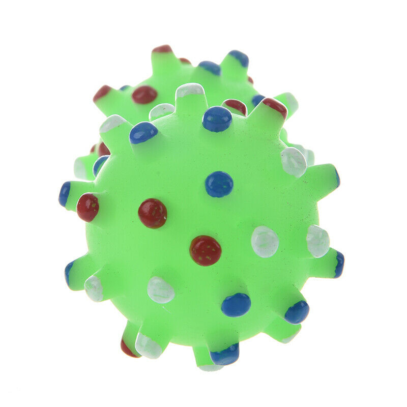 Pet Dog Cat Puppy Sound Polka Dot Squeaky Rubber Dumbbell Chewing Toys R4T9