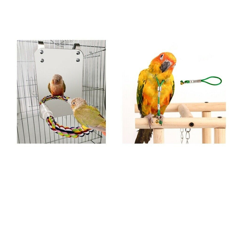 Pet Bird Mirror & Perch +Birds Harness Leash