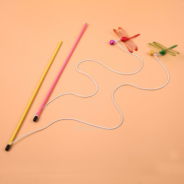 5pcs Plastic Cat Pet Teaser Dragonfly Interactive Stick Toys Wire Chaser Wands