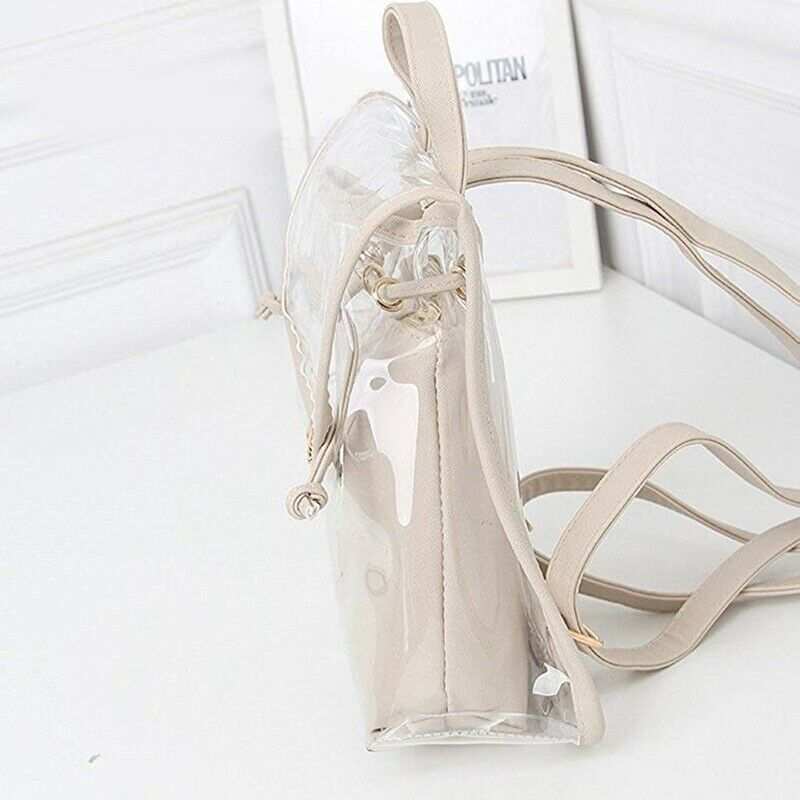 Women's 2 in 1 Clear Fashion Backpack Transparent Travel Beach Shoulder Han M6N2