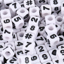 300 White Mixed Number & Symbol Cubic Beads 7x7mm(1/4 inchx1/4 inch) S6J4