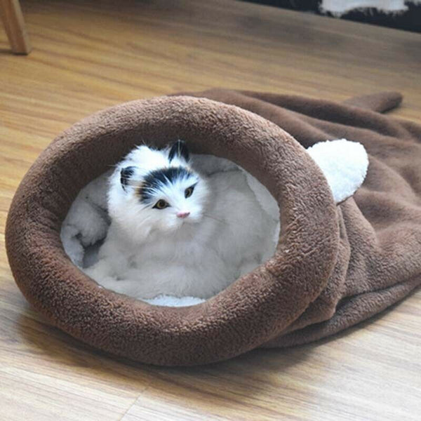 Warm Coral Velvet Cat Sleeping Bag Puppy Puppy Pet Cat Bed Kennel House Sof V9Q1