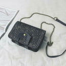 Sequins Bags Leather Splicing Women Shoulder Crossbody Square Bag (Black) A